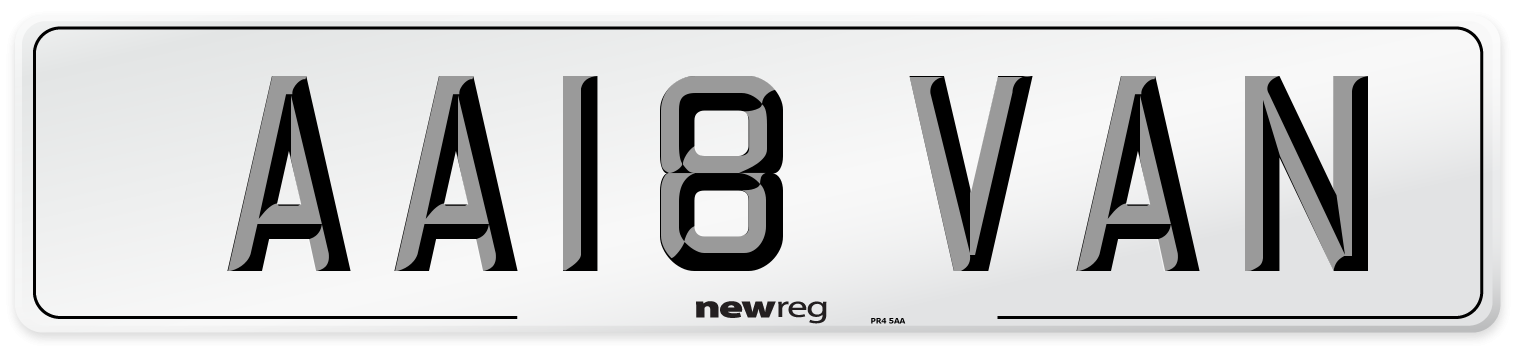 AA18 VAN Number Plate from New Reg